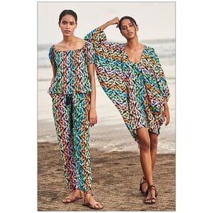 $250 Verandah Pants Luxury Resortwear Floral Bougainvillea Beach Pull On Medium